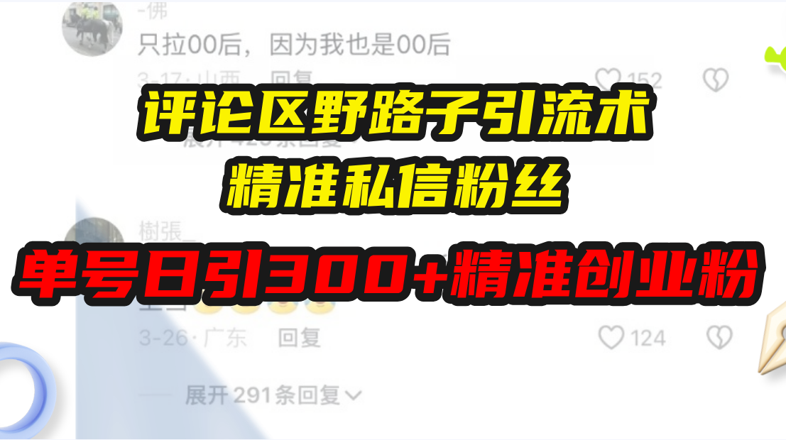 评论区野路子引流术，精准私信粉丝，单号日引流300+精准创业粉-泡泡网赚