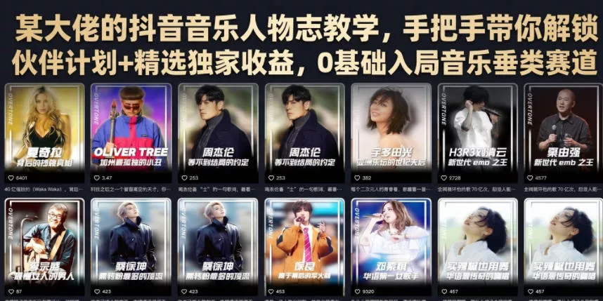 某大佬的抖音音乐人物志教学，手把手带你解锁伙伴计划+精选独家收益，0基础入局音乐垂类赛道-泡泡网赚