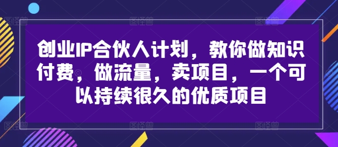创业IP合伙人计划，教你做知识付费，做流量，卖项目，一个可以持续很久的优质项目-泡泡网赚