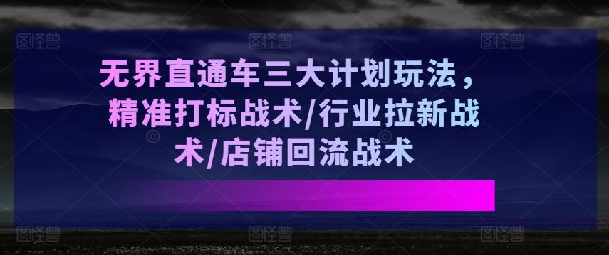 无界直通车三大计划玩法，精准打标战术/行业拉新战术/店铺回流战术-泡泡网赚