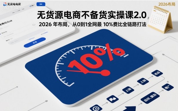 无货源电商不备货实操课2.0，2026年布局，从0到1全网最低10%费比全链路打法【更新26年4月】-泡泡网赚