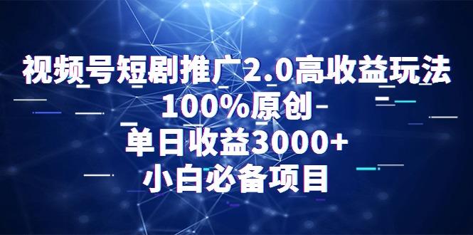视频号短剧推广2.0高收益玩法，100%原创，单日收益3000+，小白必备项目-泡泡网赚
