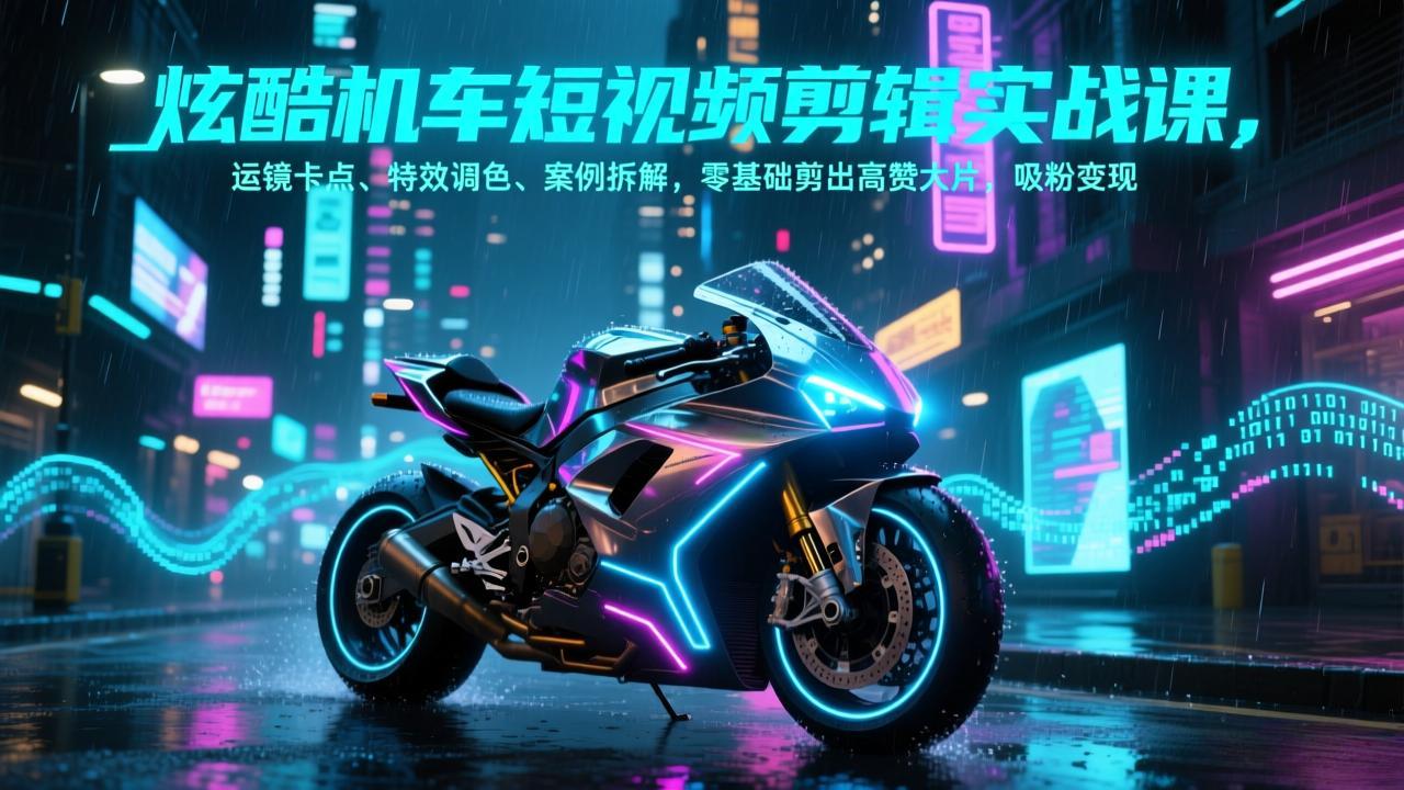 炫酷机车短视频剪辑实战课，运镜卡点、特效调色、案例拆解，零基础剪出高赞大片，吸粉变现-泡泡网赚