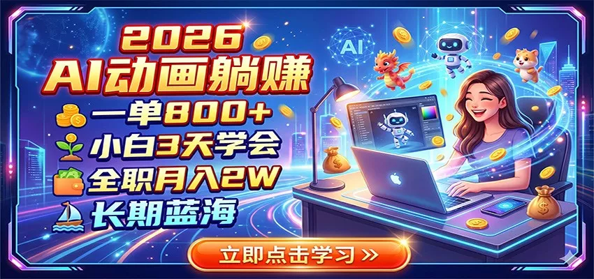 2026 AI动画躺赚：一单800+，小白3天学会，全职月入2W，长期蓝海-泡泡网赚
