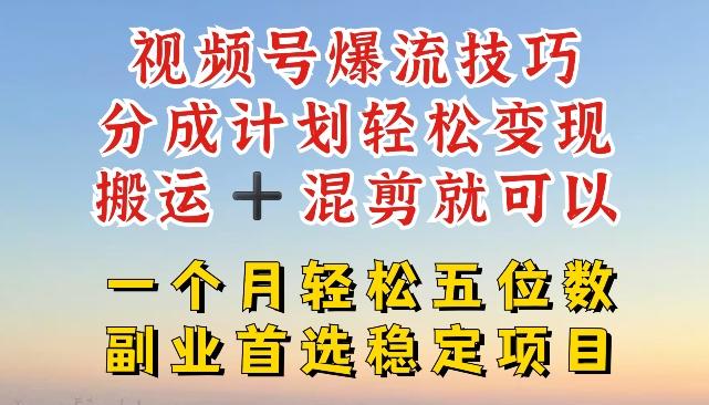 视频号爆流技巧，分成计划轻松变现，搬运 +混剪就可以，一个月轻松五位数稳定项目【揭秘】-泡泡网赚