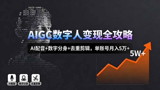 AIGC数字人变现全攻略，AI配音+数字分身+去重剪辑，单账号月入5万+-泡泡网赚