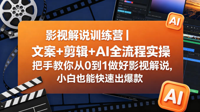 影视解说训练营｜文案+剪辑+AI全流程实操，把手教你从0到1做好影视解说，小白也能快速出爆款-泡泡网赚