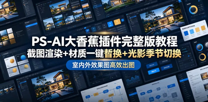 PS-AI大香蕉插件完整版教程，截图渲染+材质一键替换+光影季节切换，室内外效果图高效出图高阶课程-泡泡网赚