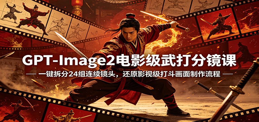 GPT-Image2电影级武打分镜课：一键拆分24组连续镜头，还原影视级打斗画面制作流程-泡泡网赚