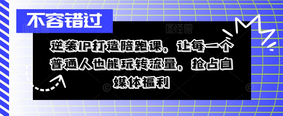 逆袭IP打造陪跑课，让每一个普通人也能玩转流量，抢占自媒体福利-泡泡网赚