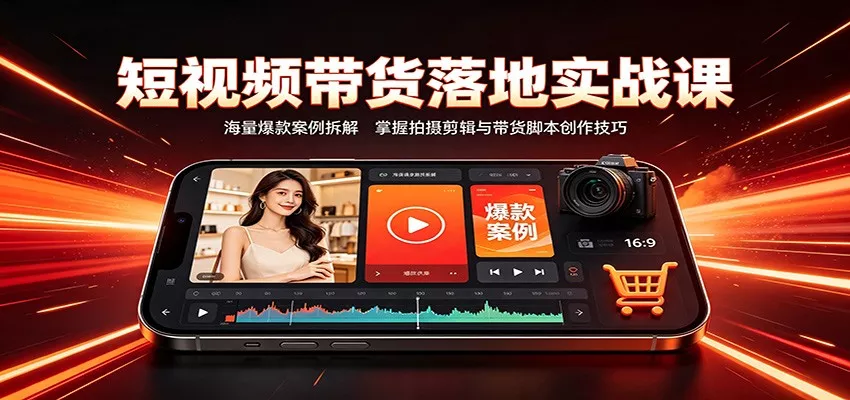 短视频带货落地实战课：海量爆款案例拆解，掌握拍摄剪辑与带货脚本创作技巧-泡泡网赚