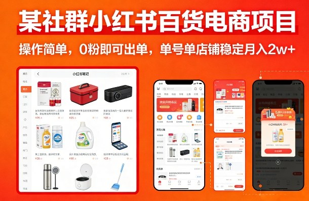 某社群小红书百货电商项目，操作简单，0粉即可出单，单号单店铺稳定月入2w+-泡泡网赚