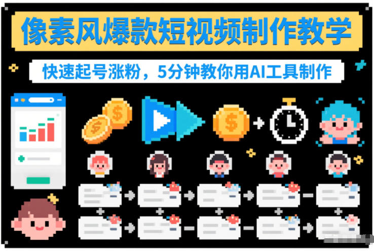 像素风爆款短视频制作教学，快速起号涨粉，5分钟教你用AI工具制作-泡泡网赚