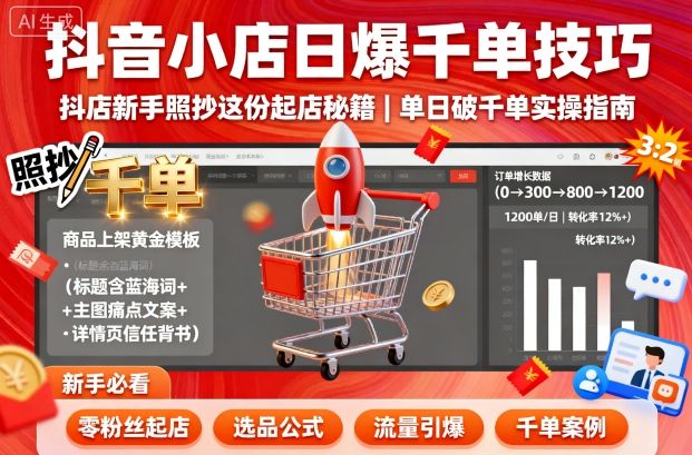 抖音小店日爆千单技巧，抖店新手照抄这份起店秘籍，单日破千单-泡泡网赚