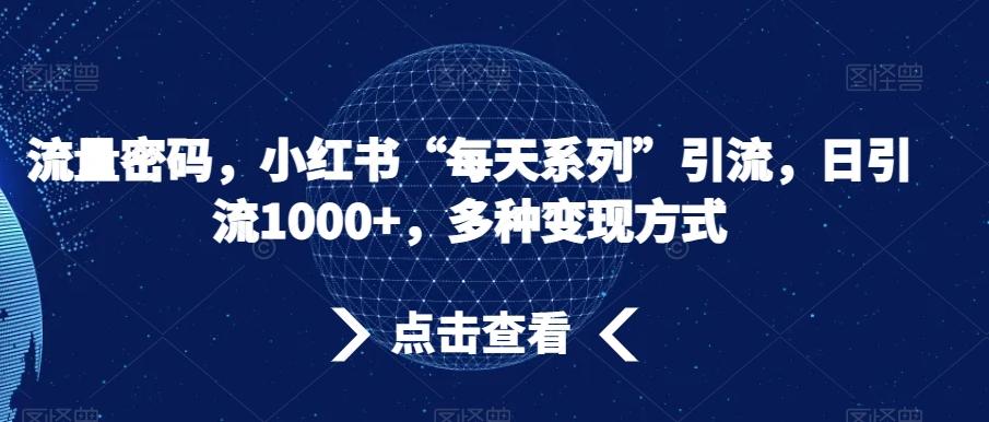 流量密码，小红书“每天系列”引流，日引流1000+，多种变现方式【揭秘】-泡泡网赚