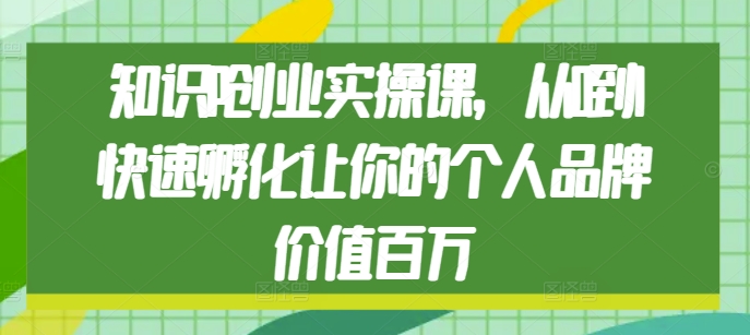 知识IP创业实操课，从0到1快速孵化让你的个人品牌价值百万-泡泡网赚
