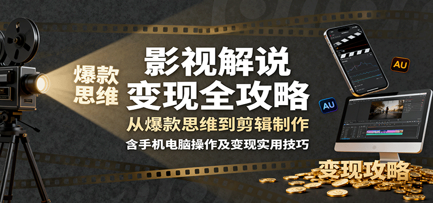 影视解说变现全攻略：从爆款思维到剪辑制作，含手机电脑操作及变现实用技巧-泡泡网赚