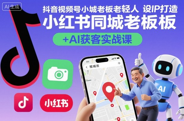 抖音视频号小红书同城老板轻人设IP打造+AI获客实战课，人设打造-算法拆解-拍摄剪辑-内容运营-AI创作-泡泡网赚