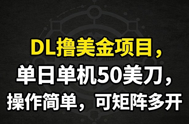 DL撸美金项目，单日单机50美刀，操作简单，可矩阵多开-泡泡网赚
