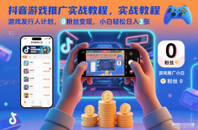 抖音游戏推广实战教程，游戏发行人计划，0粉丝变现，小白轻松日入3张-泡泡网赚