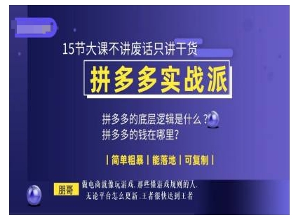 朋哥电商(拼多多实战派)，15节大课不讲废话只讲干货，简单粗暴 能落地 可复制-泡泡网赚