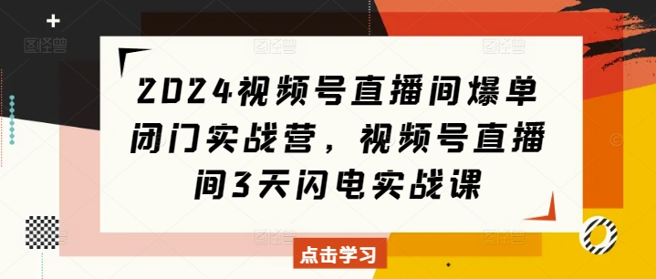 2024视频号直播间爆单闭门实战营，视频号直播间3天闪电实战课-泡泡网赚