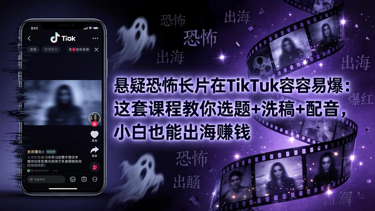 悬疑恐怖长片在TikTok最容易爆：这套课程教你选题+洗稿+配音，小白也能出海赚钱-泡泡网赚