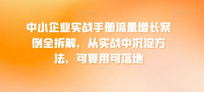 中小企业实战手册流量增长案例全拆解，从实战中沉淀方法，可复用可落地-泡泡网赚