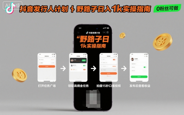 抖音发行人计划全新野路子玩法，随时随地，只要有手机，就能操作，日入1k+【揭秘】-泡泡网赚