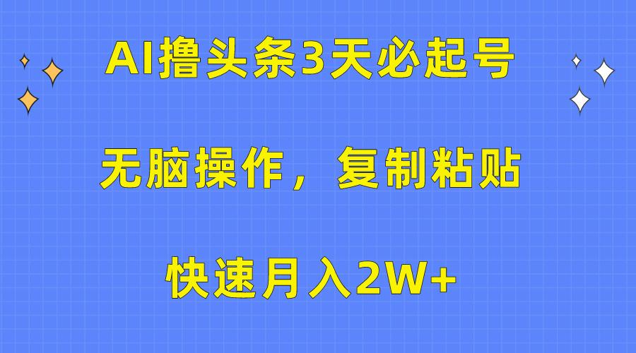 (10043期)AI撸头条3天必起号，无脑操作3分钟1条，复制粘贴快速月入2W+-泡泡网赚