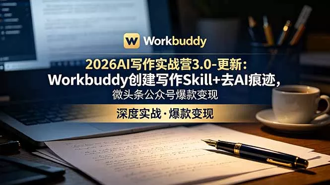 2026AI写作实战营3.0-更新：Workbuddy创建写作Skill+去AI痕迹，微头条公众号爆款变现-泡泡网赚