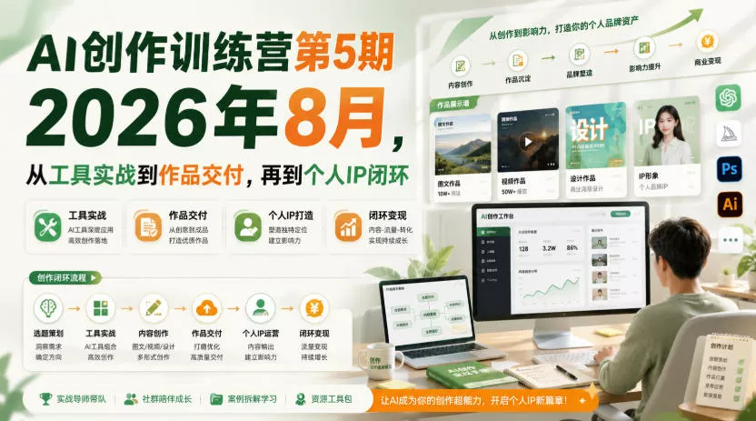AI创作训练营第5期2026年8月，从工具实战到作品交付，再到个人IP闭环(更新0904)-泡泡网赚