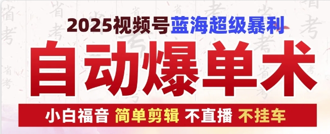 2025视频号蓝海超级暴利自动爆单术1.0 ，小白褔音 简单剪辑 不直播 不挂车-泡泡网赚