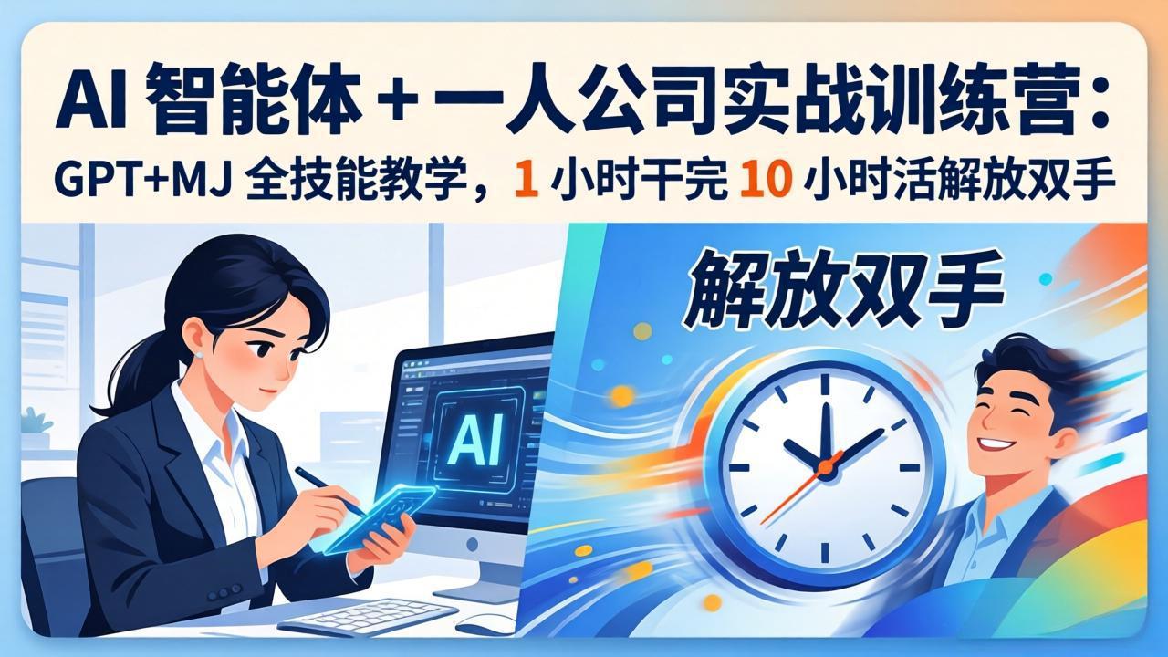 AI 智能体 + 一人公司实战训练营:GPT+MJ 全技能教学,1 小时干完 10 小时活解放双手 AI 智能体 + 一人公司实战训练营:GPT+MJ 全技能教学,1 小时干完 10 小时活解放双手