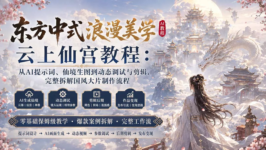东方中式浪漫美学云上仙宫教程：从AI提示词、仙境生图到动态调试与剪辑，完整拆解国风大片制作流程-泡泡网赚