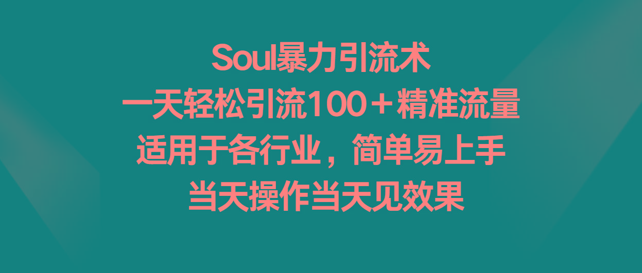 Soul暴力引流术，一天轻松引流100＋精准流量，适用于各行业，简单易上手！-泡泡网赚