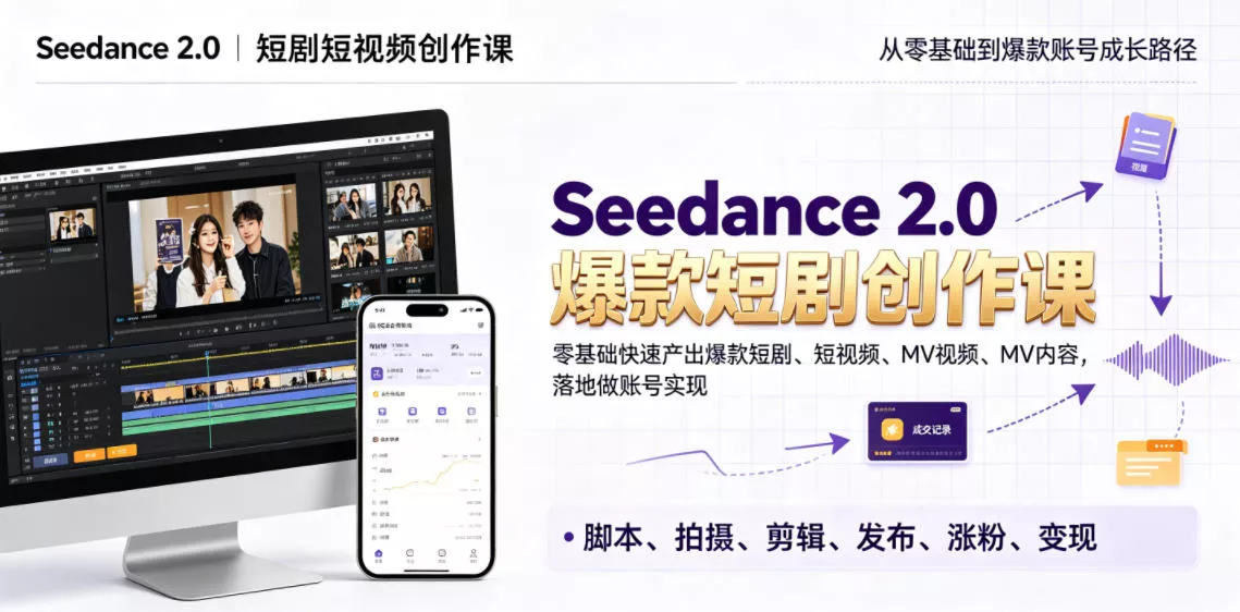 Seedance 2.0短剧短视频创作课，零基础快速产出爆款短剧、短视频、MV内容，落地做账号实现变现-泡泡网赚
