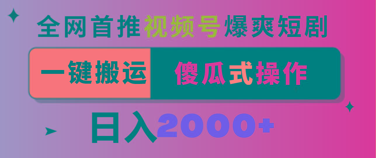 视频号爆爽短剧推广，一键搬运，傻瓜式操作，日入2000+-泡泡网赚