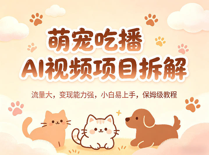萌宠吃播AI视频项目拆解，流量大，变现能力强，小白易上手，保姆级教程-泡泡网赚