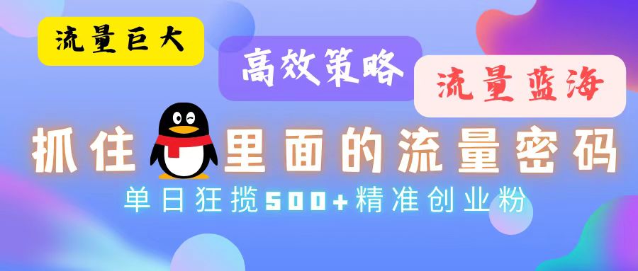 流量蓝海，抓住QQ里面的流量密码！高效策略，单日狂揽500+精准创业粉-泡泡网赚