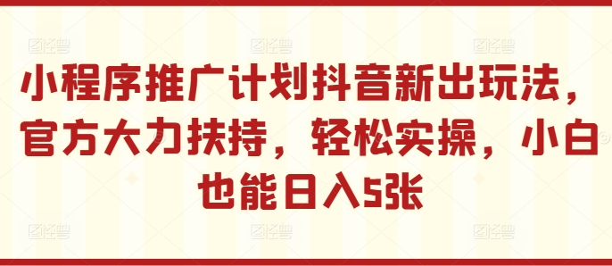 小程序推广计划抖音新出玩法，官方大力扶持，轻松实操，小白也能日入5张【揭秘】-泡泡网赚