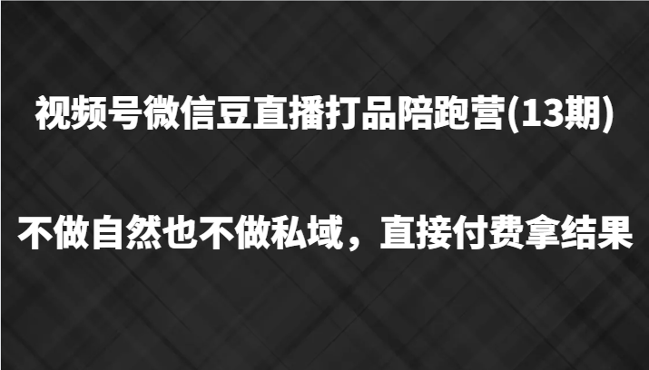 视频号微信豆直播打品陪跑(13期)，不做不自然流不做私域，直接付费拿结果-泡泡网赚