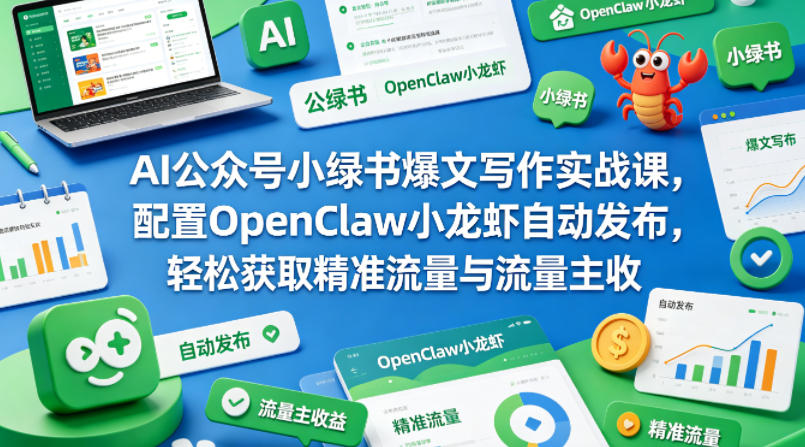 AI公众号小绿书爆文写作实战课，配置OpenClaw小龙虾自动发布，轻松获取精准流量与流量主收益-泡泡网赚